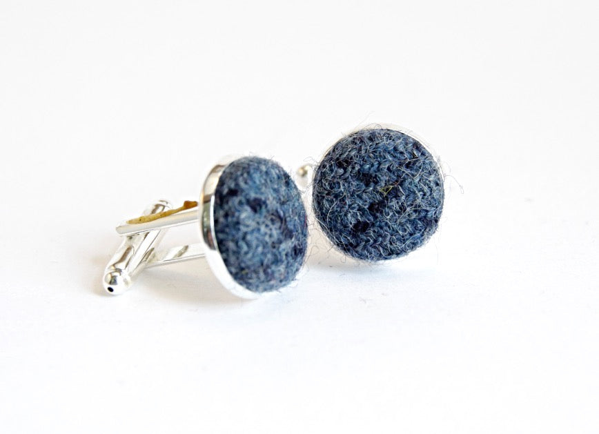 'Flintstone' Blue Tweed Cufflinks image 0