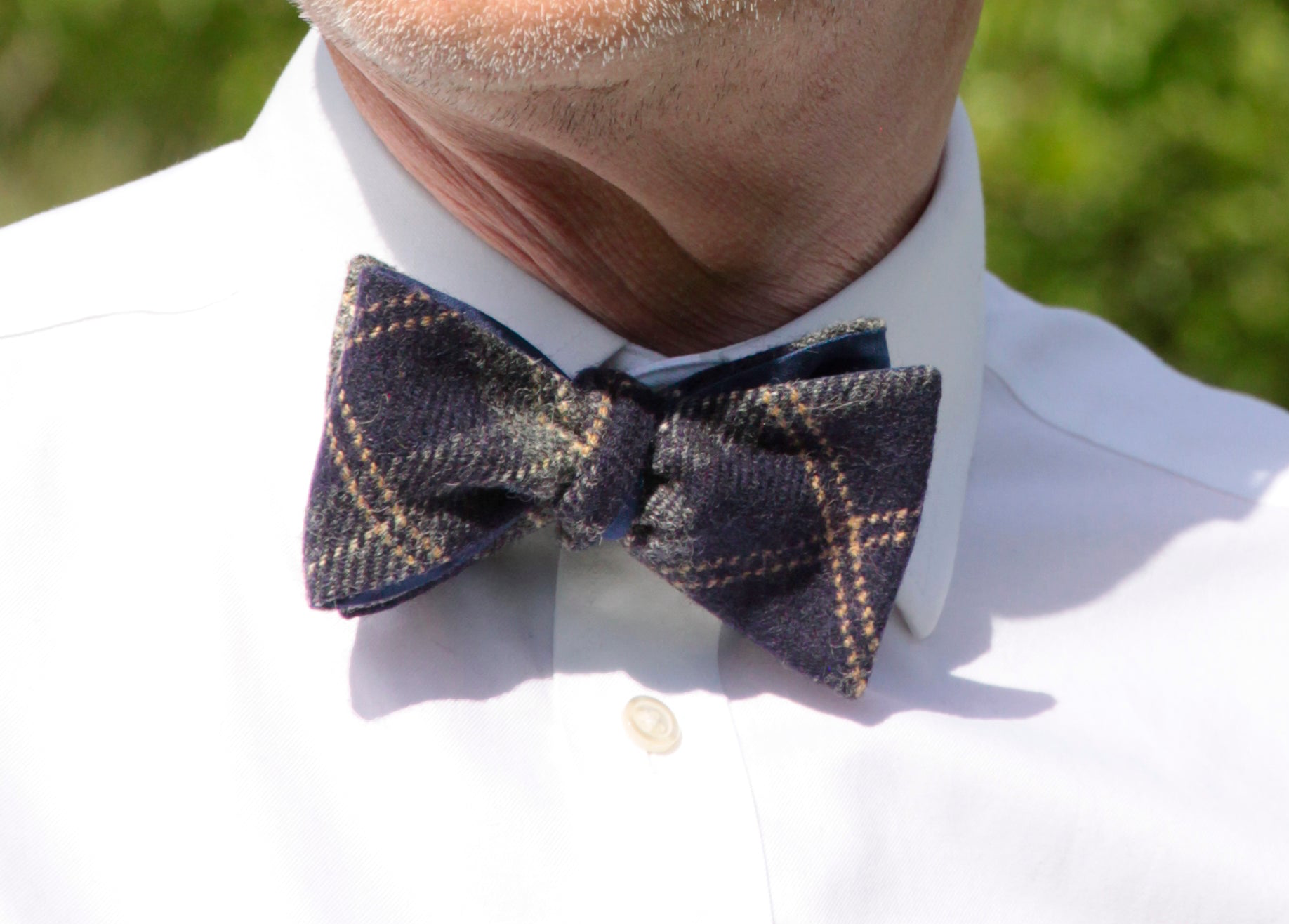 Navy Check Tweed Bow Tie