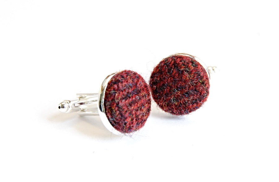 Red Herringbone Tweed Cufflinks image 0