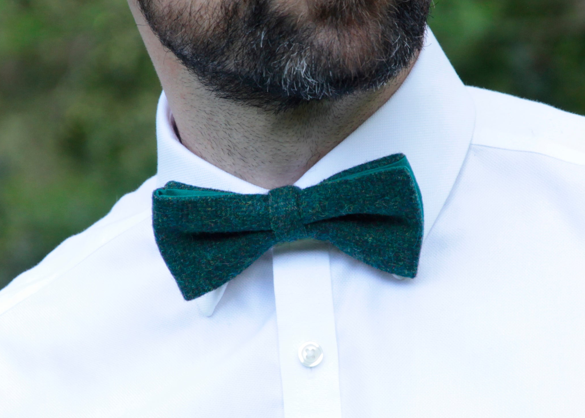 Green Herringbone Tweed Bow Tie