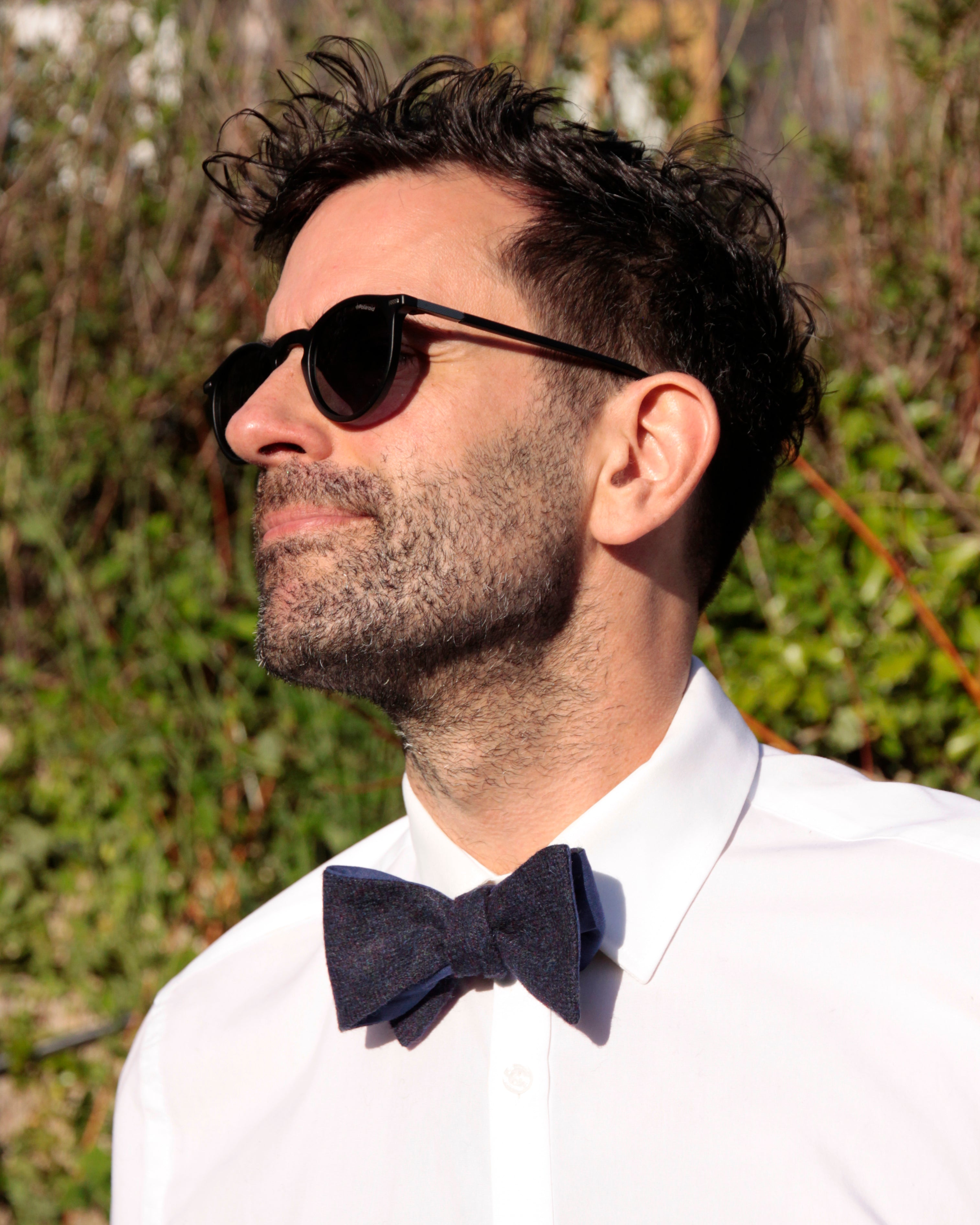 Navy Herringbone Tweed Bow Tie