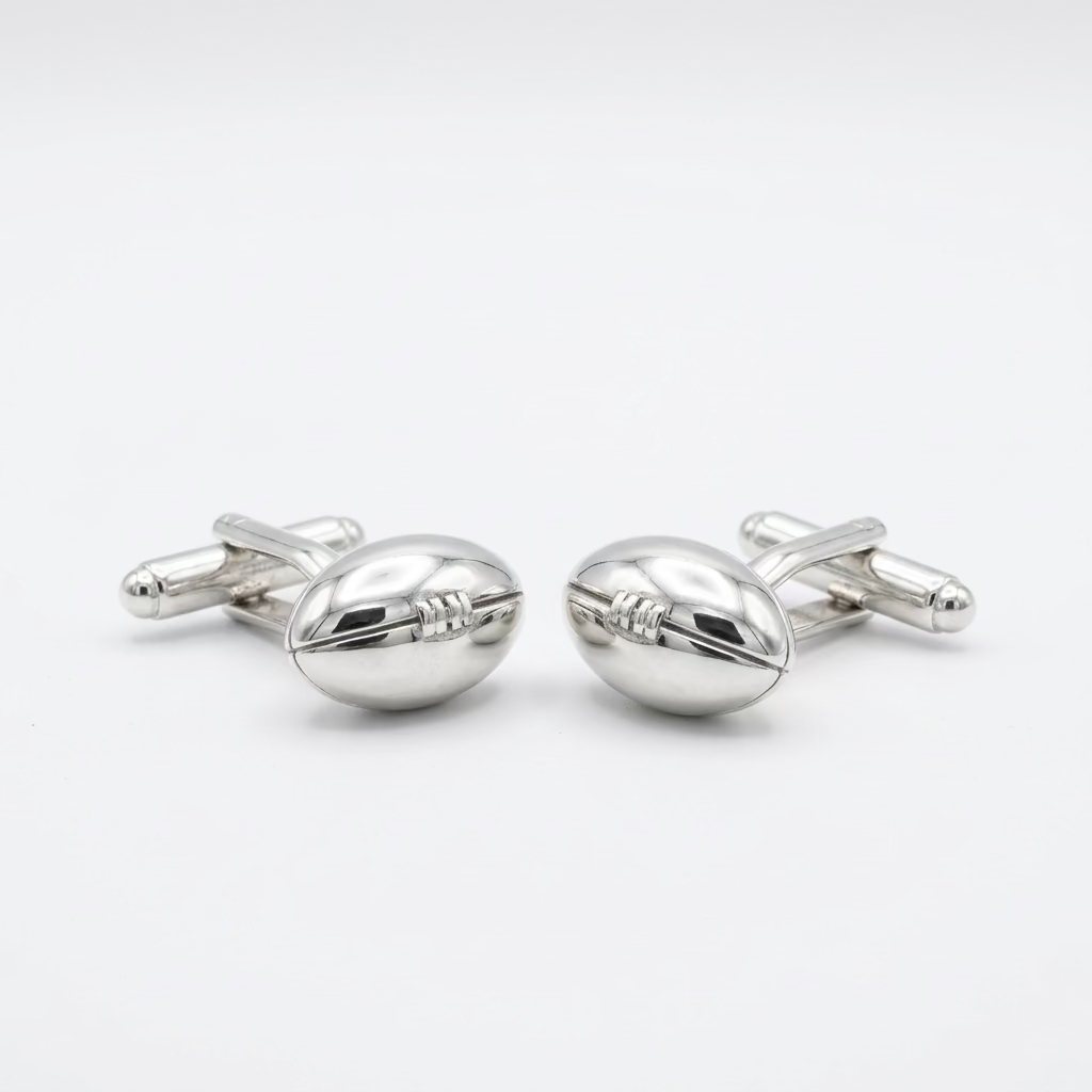 Silver Plated Bagpipes Rugby Ball Cufflinks